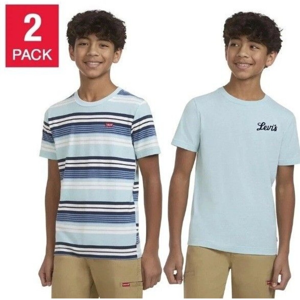 Levi's Pack Of 2 Youth Tees Graphic & Stripes Teal Blue White Large NWT